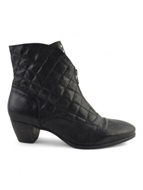 FIDJI Women's Black Quilted Silver Studded Leather Heeled Ankle Boots 40